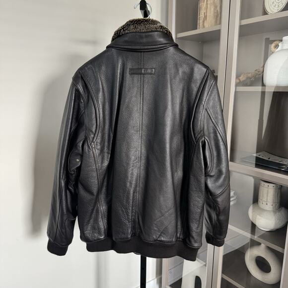 Eddie Bauer Leather Sherpa Collar Insulated Quilt Lined Zip Up Bomber Jacket L - Picture 4 of 6